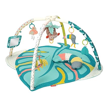 Infantino 4-in-1 Twist & Fold Musical Mobile Gym - Includes Linkable Toys, Repositionable Mirror, Feather Teether, On-The-Go Activities, Boho Styled Play Mat for Infants and Toddlers 0M+