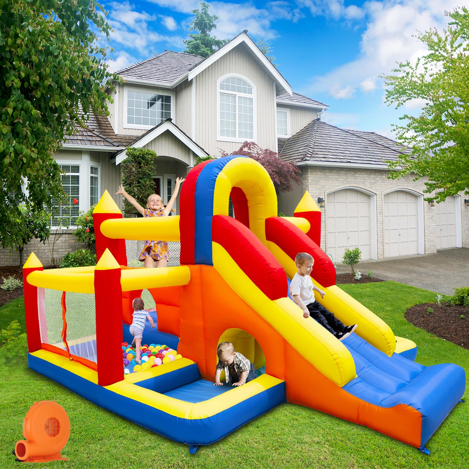 9-in-1 Inflatable Bounce House with Slide