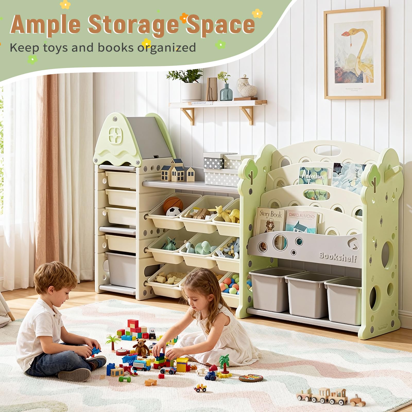 Castle-Shaped Toy Storage Organizer with 17 Bins