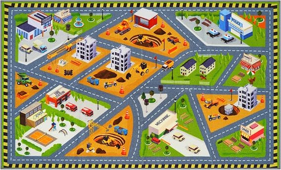 Kids Rug for Playroom, 5.3x6.6 Car Rugs for Kids Toy Cars, Non-Slip City Road Map Rug