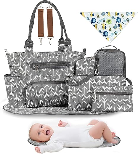 8-Piece Diaper Bag Tote Set – Multifunction Baby Essentials