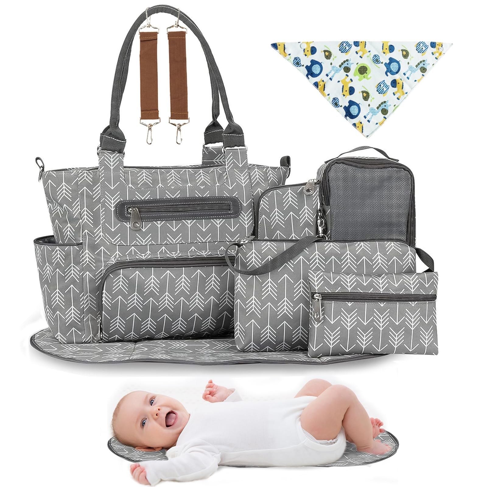 8-Piece Diaper Bag Tote Set – Multifunction Baby Essentials