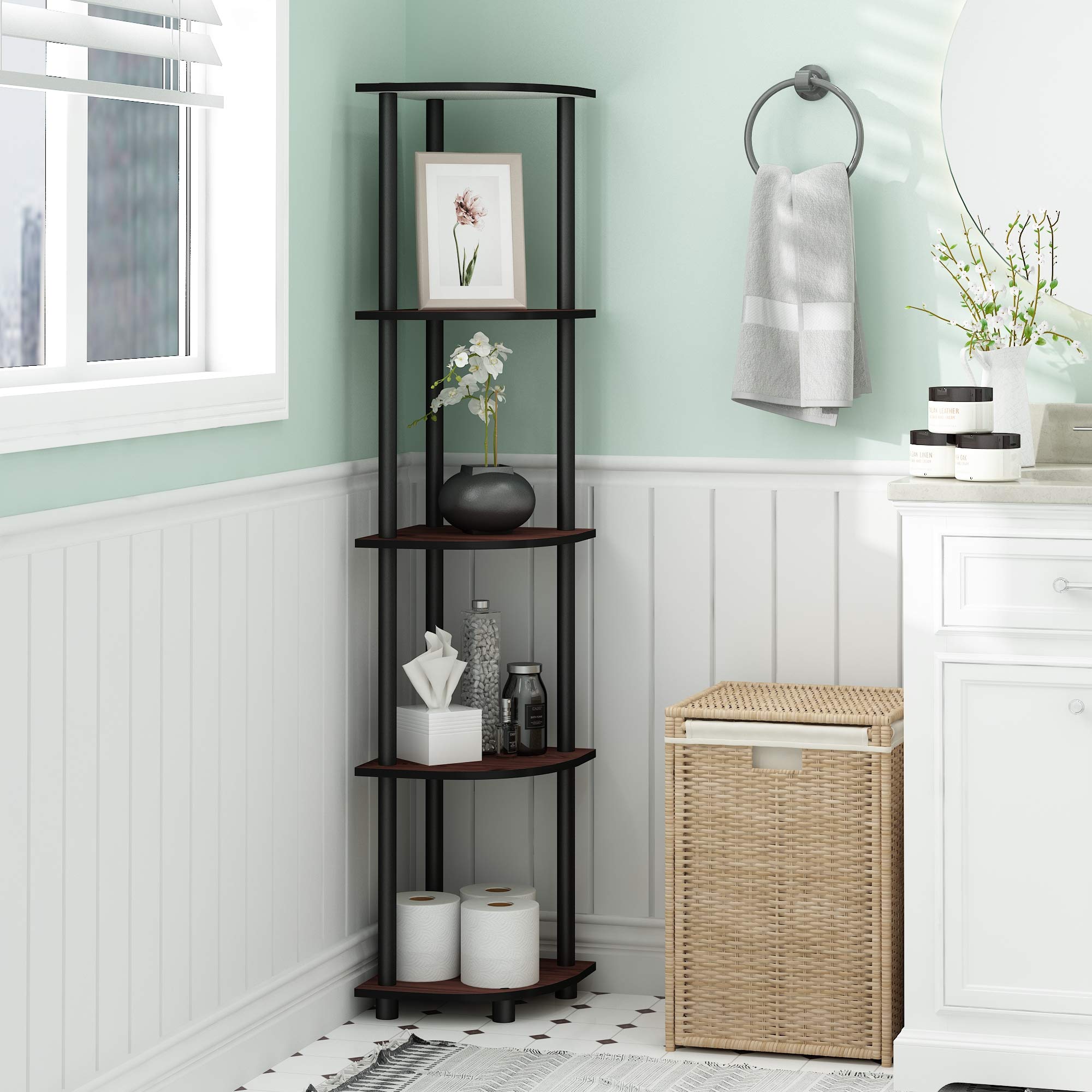 5-Tier Corner Display Shelf Dark Cherry Black