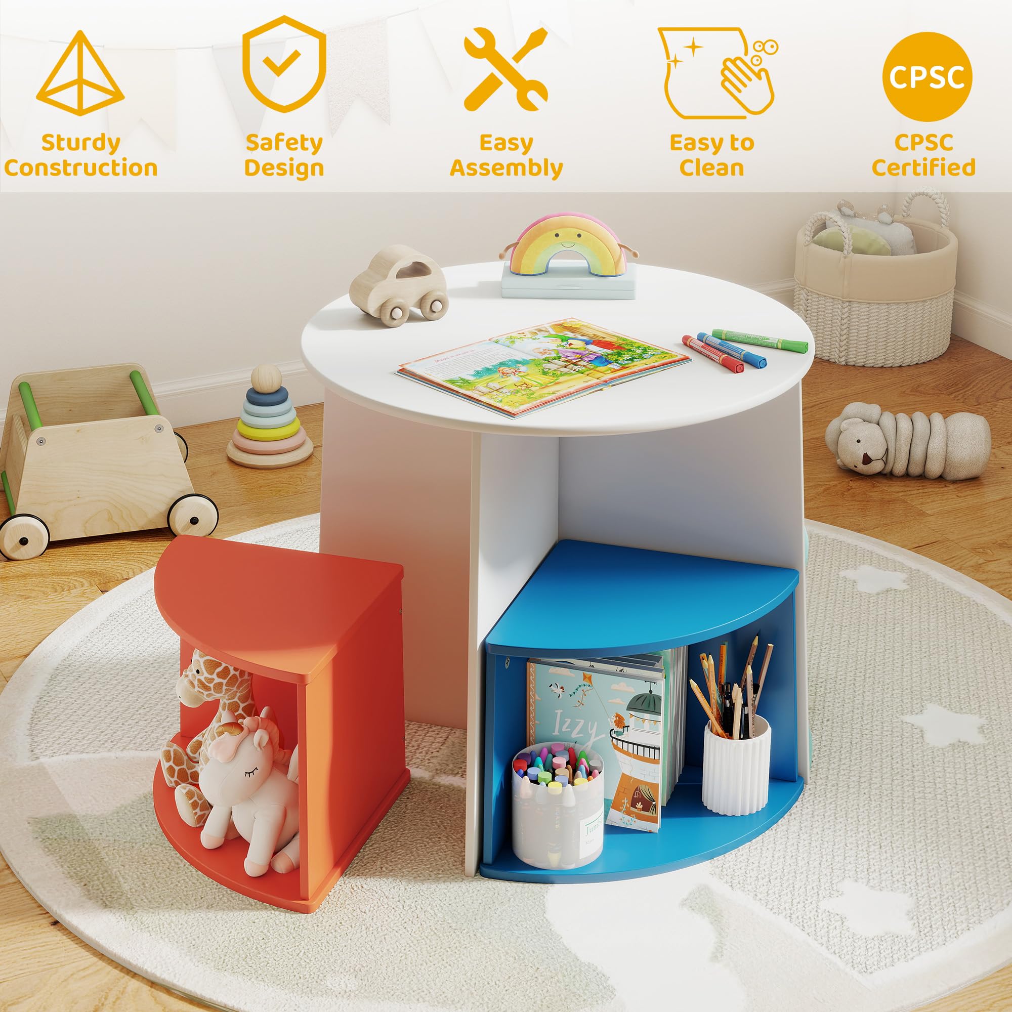 Kids Table and Chair Set with Storage Stools