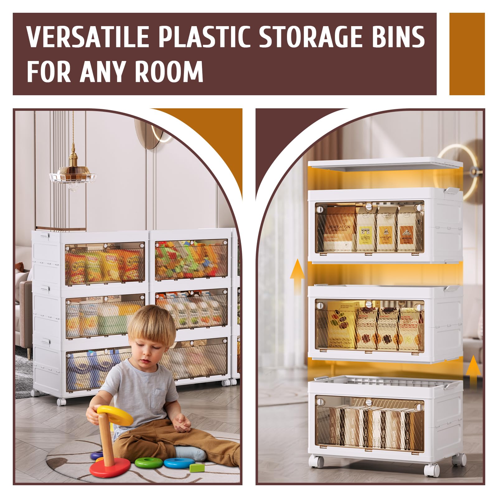 3-Tier Stackable Plastic Storage Bins with Drawers - 67QT Capacity