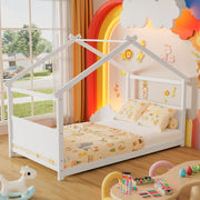 Twin Floor House Bed, Wood Twin Floor Bed Frame with Headboard & Footboard