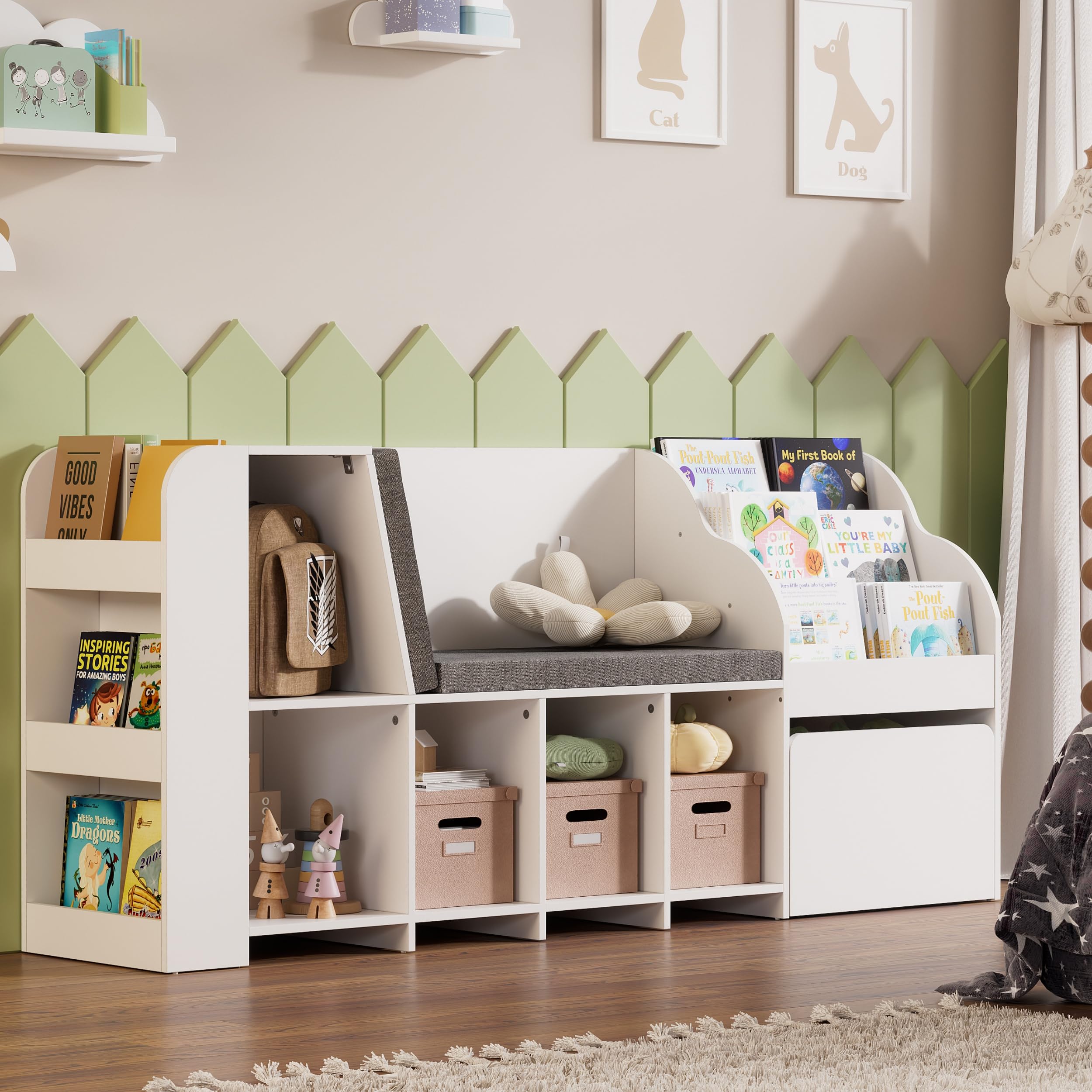 70.9" Kids Reading Nook with Bench, Kids Bookshelf
