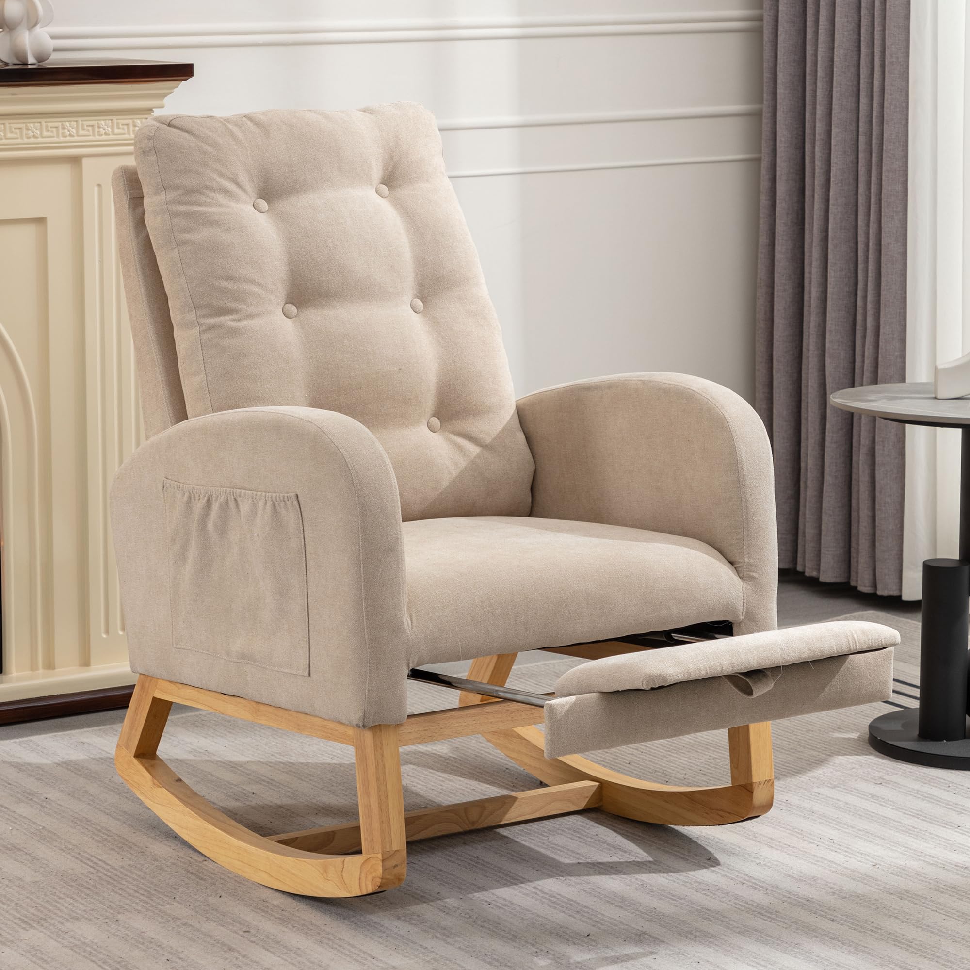 Nursery Rocking Chair with Foot Rest, Upholstered Glider Rocker