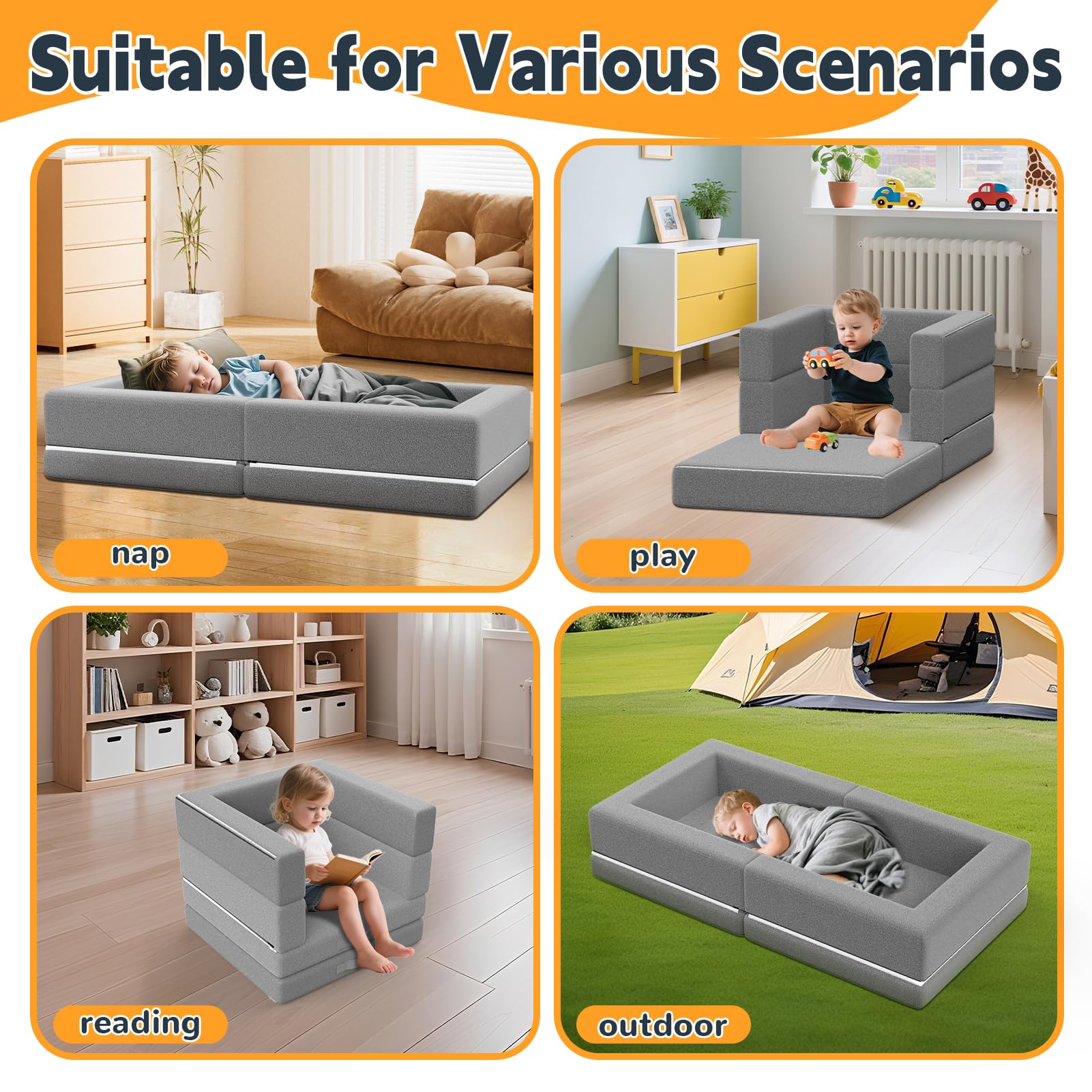 Portable Toddler Travel Bed - 3-in-1 Foldable Floor Bed with Washable Cover