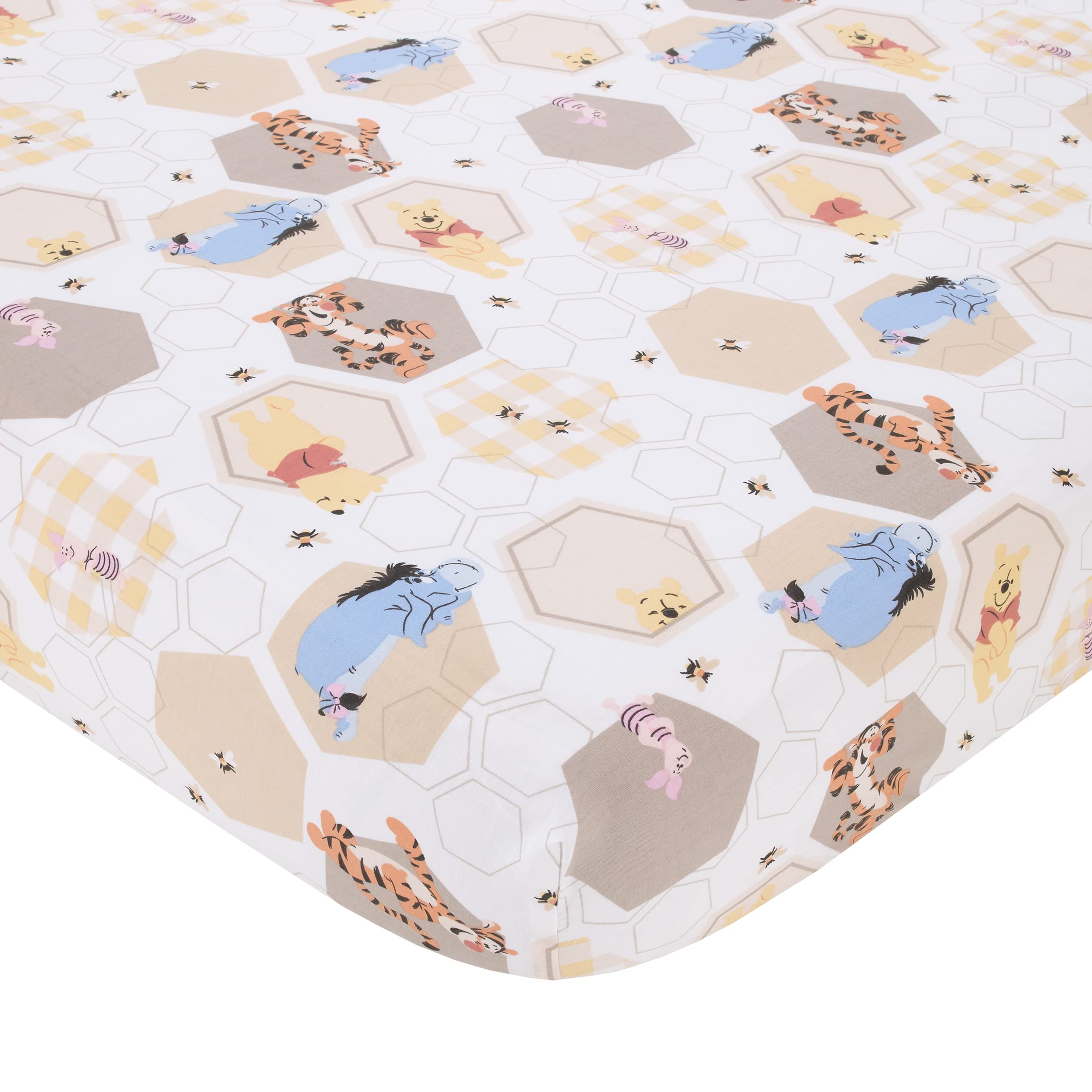 Disney Winnie The Pooh Hugs and Honeycombs Grey, White, and Tan Patchwork