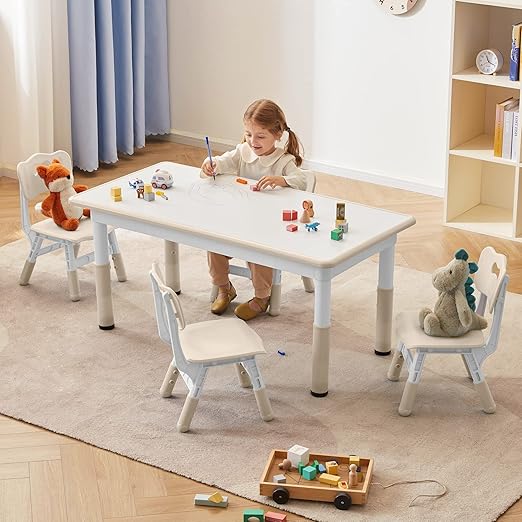 Toddler Table and Chairs Set for 4, 47.2''L x 23.6''W Kids Study Table