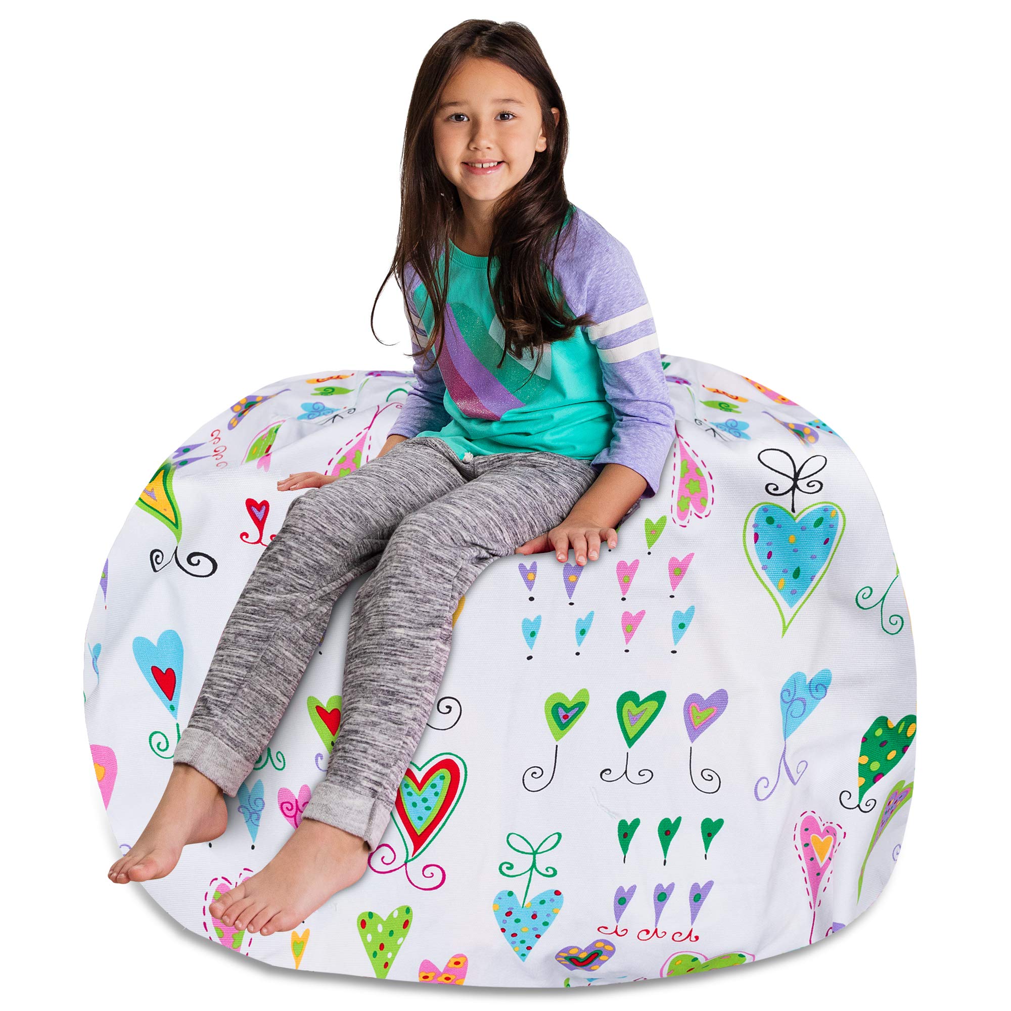 Kids Stuffed Animal Storage Bean Bag Chair Cover - Childrens Toy Organizer