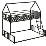Bunk Bed Twin Over Full Size, House Bunk Bed Frame with Ladder and Guardrail
