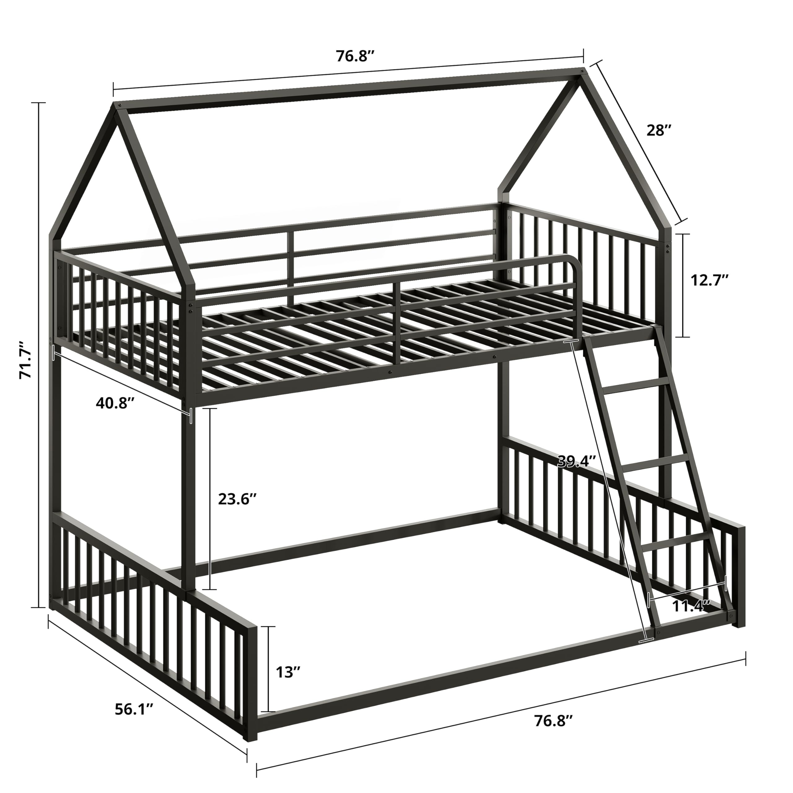 Twin Over Full House Bunk Bed with Ladder