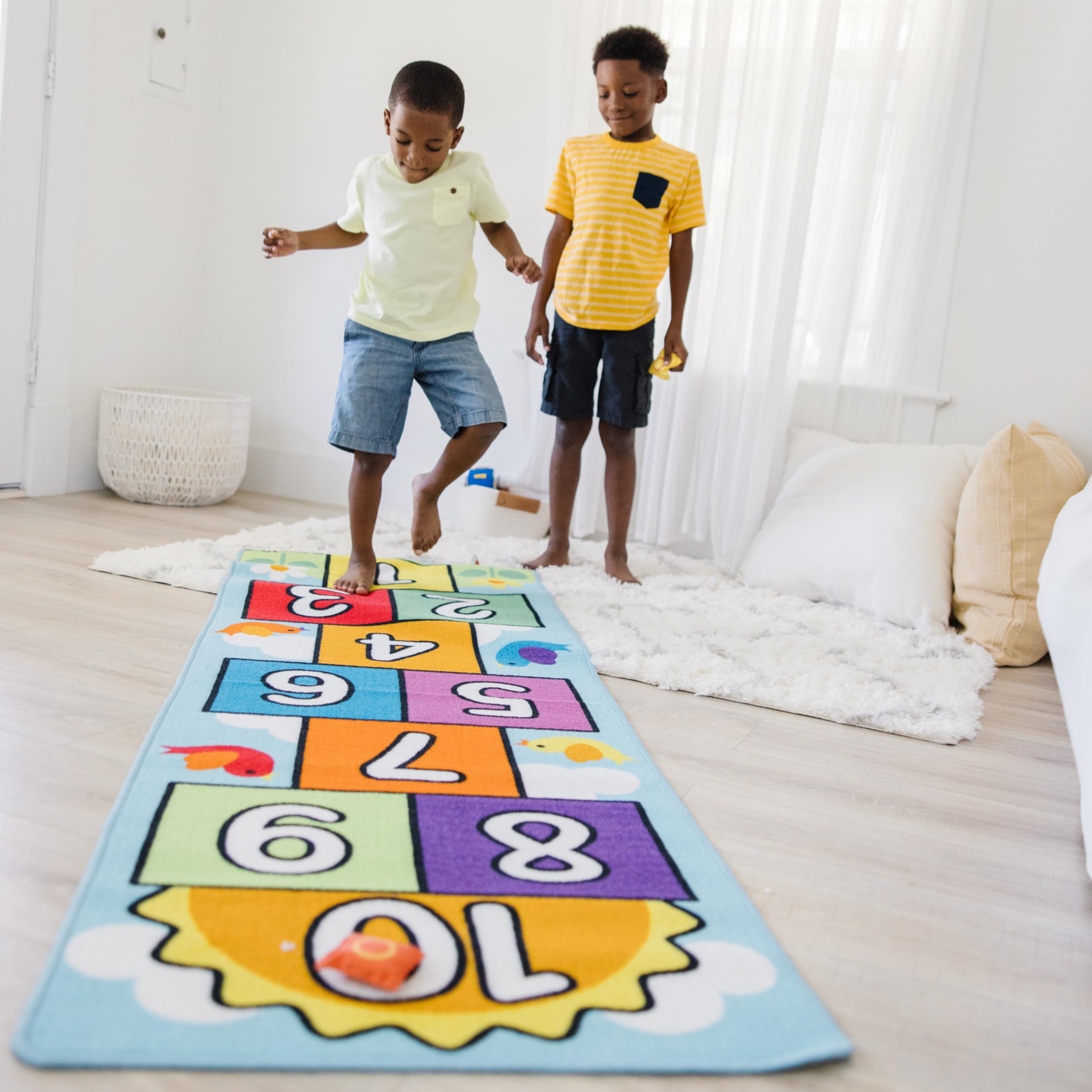 Hop and Count Hopscotch Game Rug (3 pcs, 78.5 x 26.5 inches) Classic Hopscotch Rug