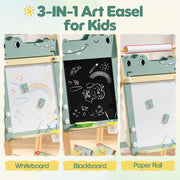 ROBOTIME Alligator Easel for Kids - 3-in-1 Adjustable Height Wooden Children Easel with Magnetic Whiteboard, Chalkboard & Paper Roll Holder, Fun Kid's Art Station for Boys & Girls Ages 3~12 Years
