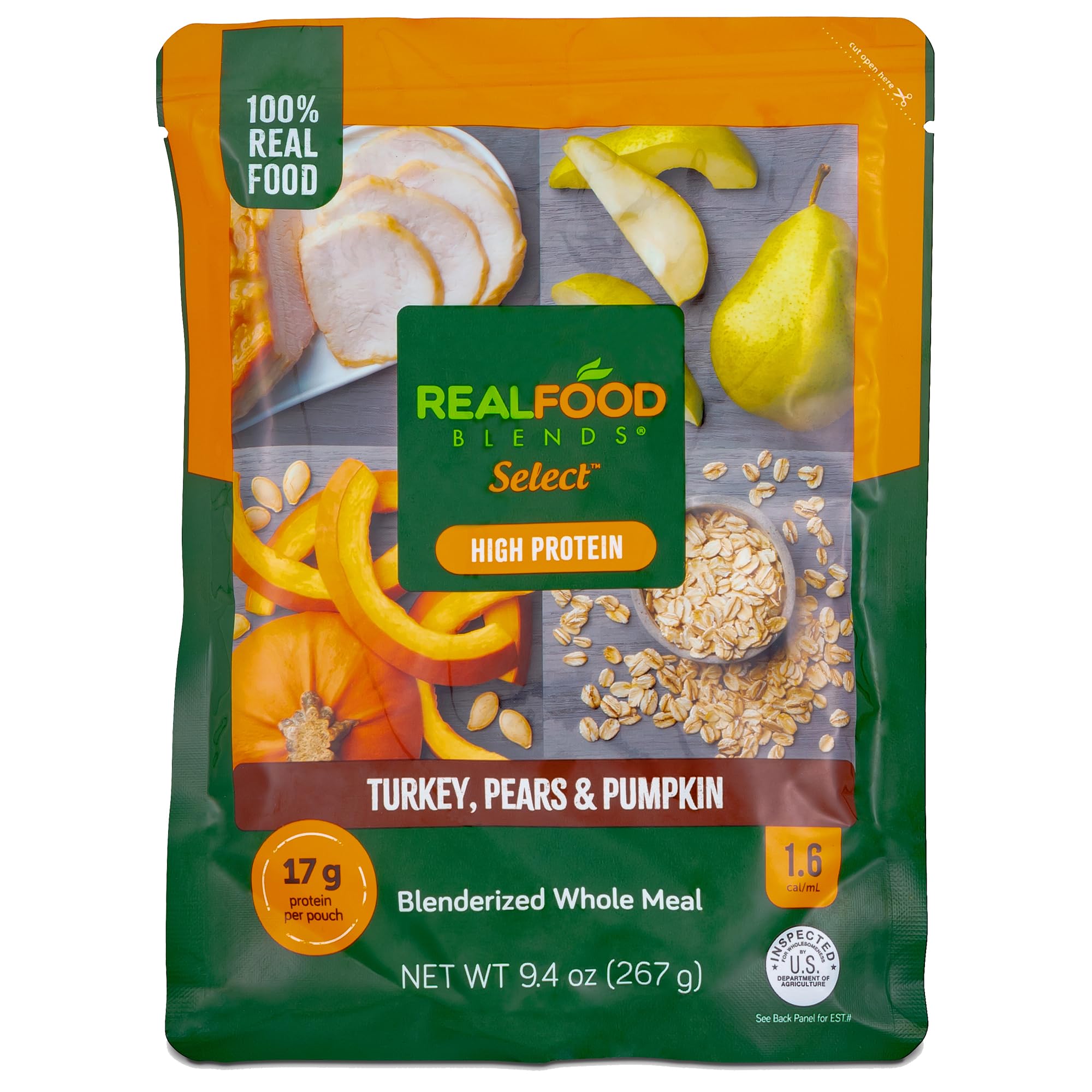 Select Turkey, Pears & Pumpkin – Pureed Food Meal for Feeding Tubes, 9.4 oz Pouch (Pack of 12 Pouches)