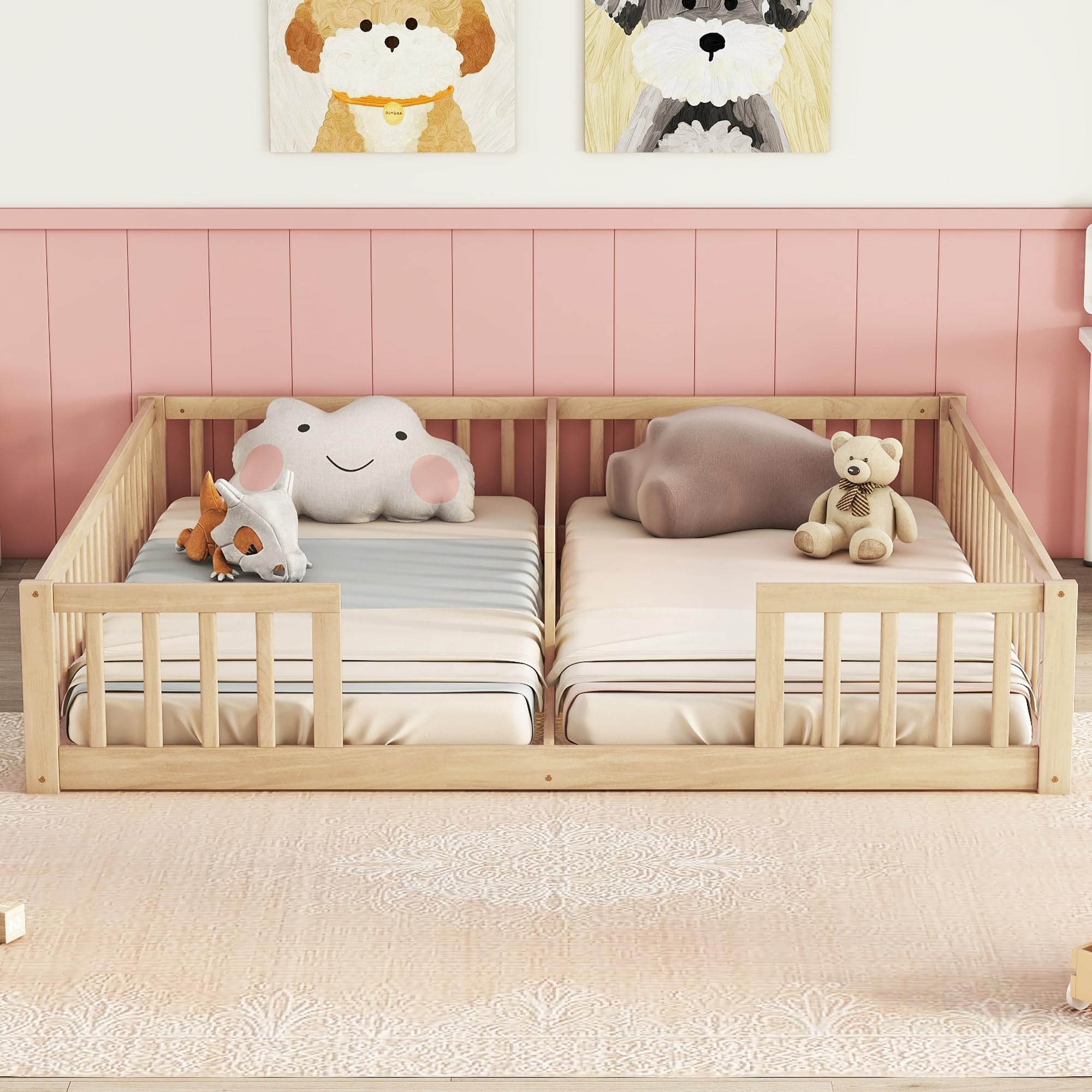 Double Floor Bed for Twins,Two Shared Beds,Twin Size Floor Bed for 2 Kids