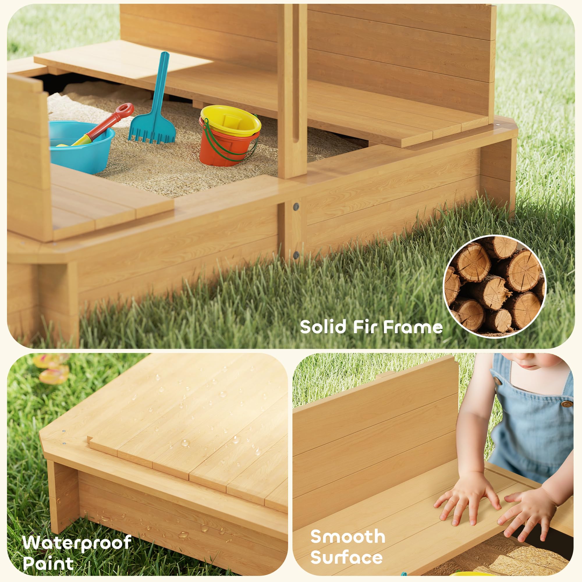 Wooden Sandbox with Canopy and Lid