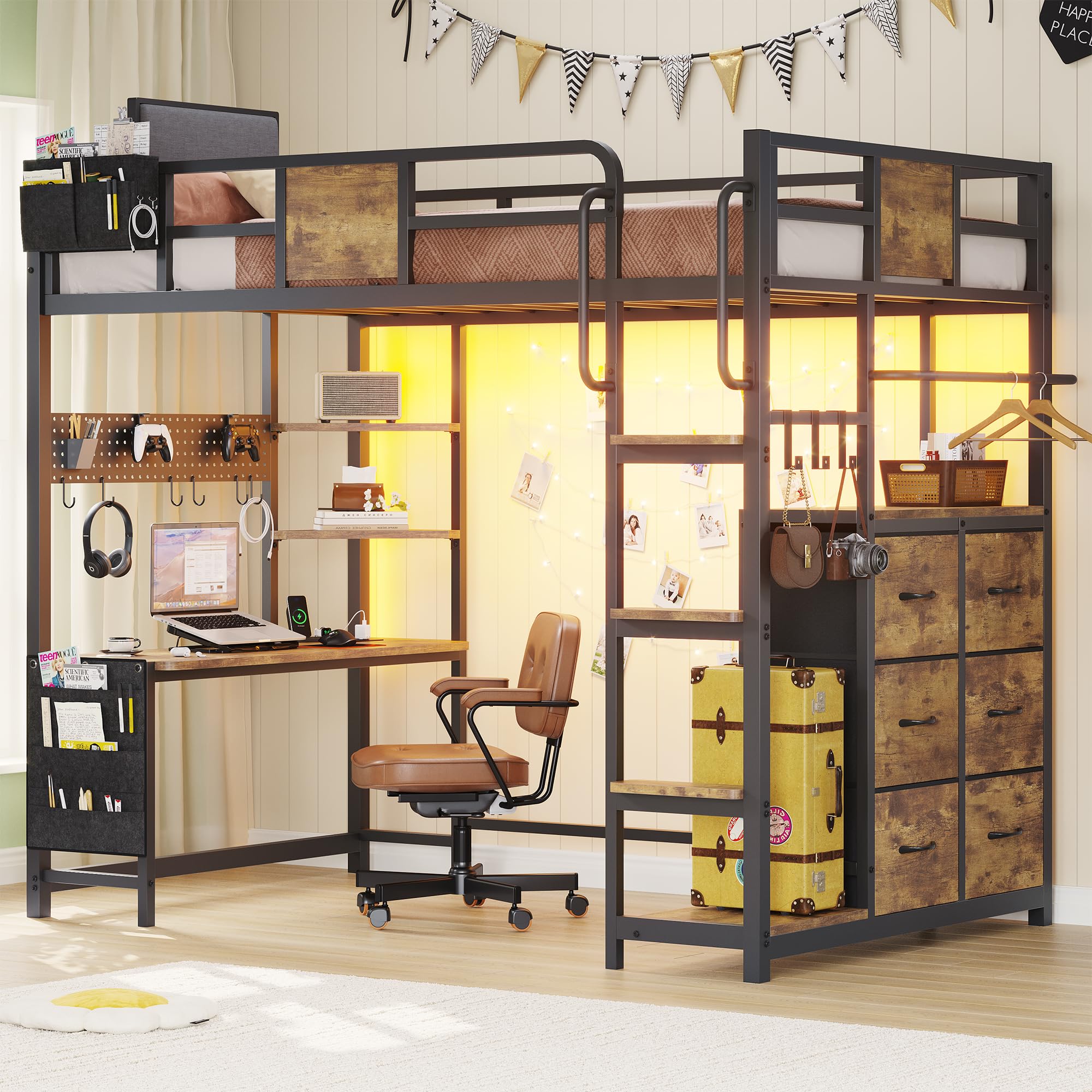 Twin Loft Bed with Desk and Storage Drawers