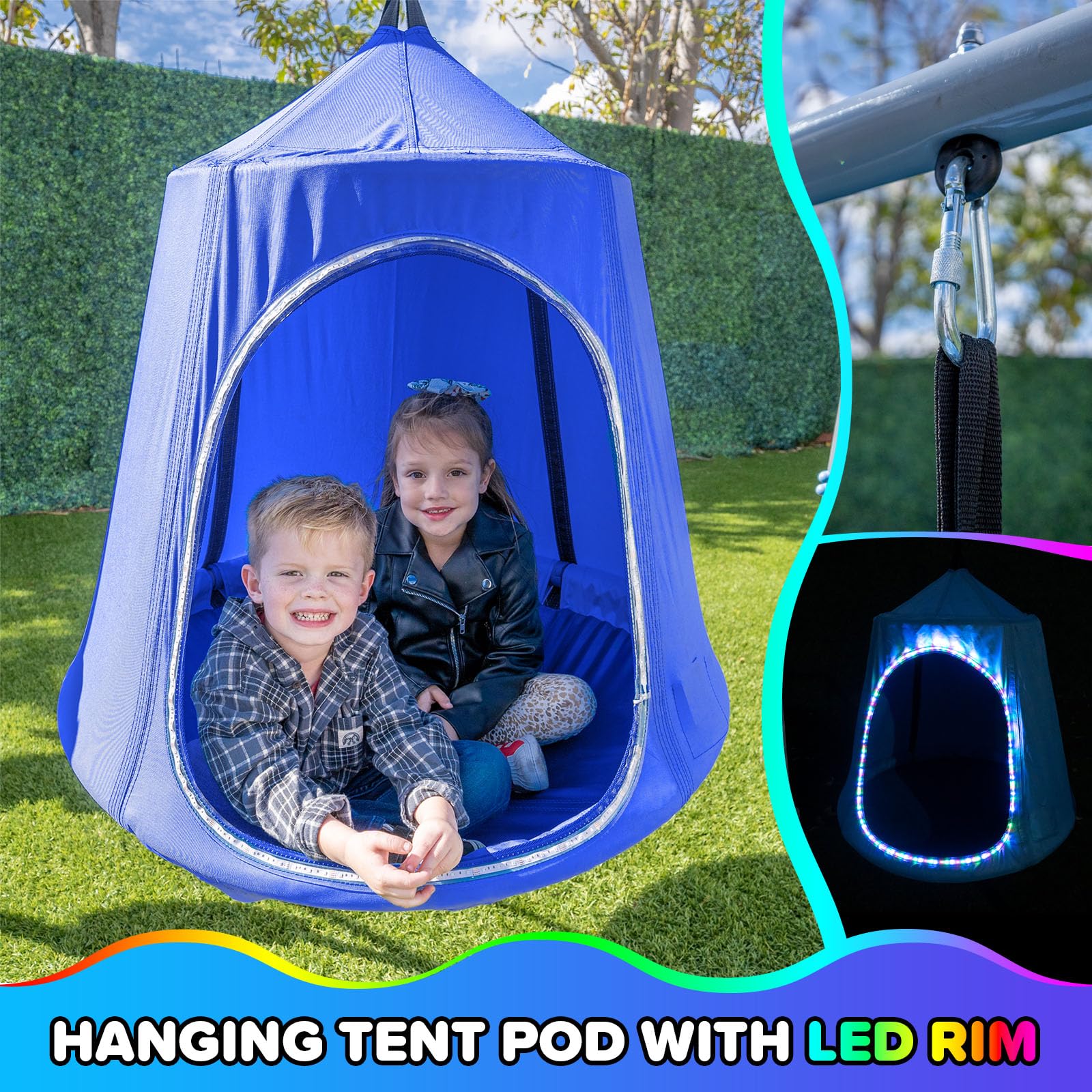 Metal Swing Set with LED Lights and Slide