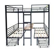 Full Size Loft Bed with Desk and Drawers, Convertible Twin Over T