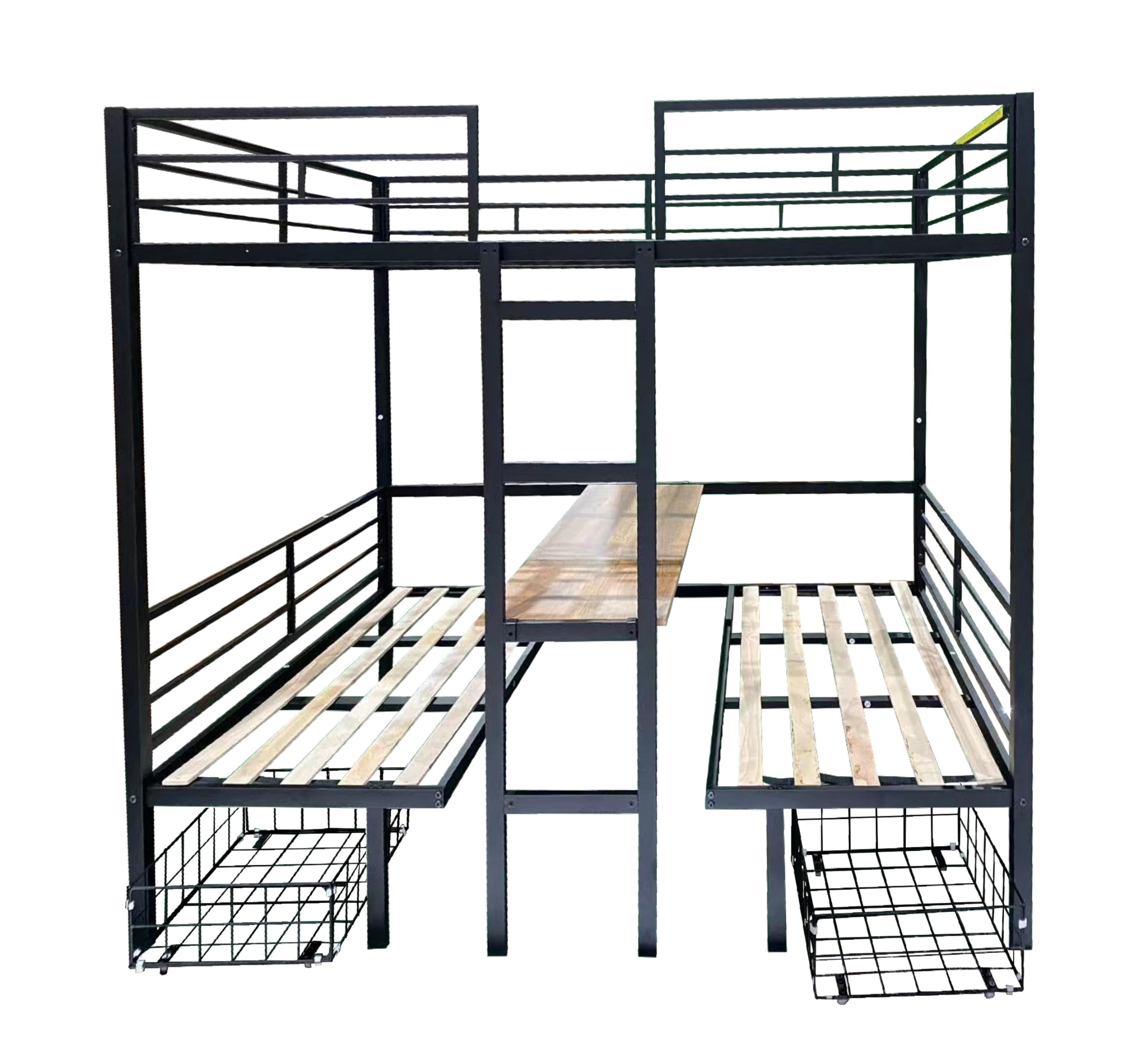 Full Size Loft Bed with Desk and Drawers, Convertible Twin Over T