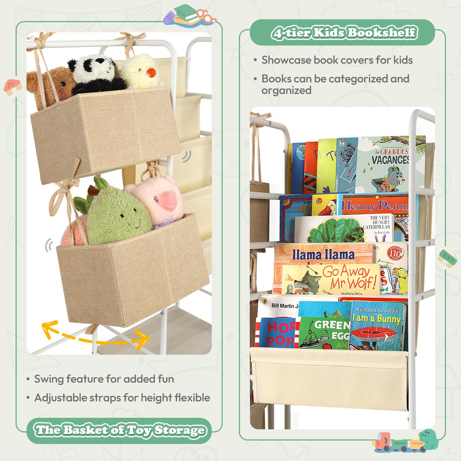 Montessori Kids Bookshelf with Toy Storage Organizer