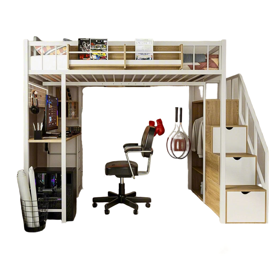 Twin Loft Bed with Desk, Storage Stairs & Wardrobe