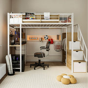 Twin Loft Bed with Desk and Storage Stairs