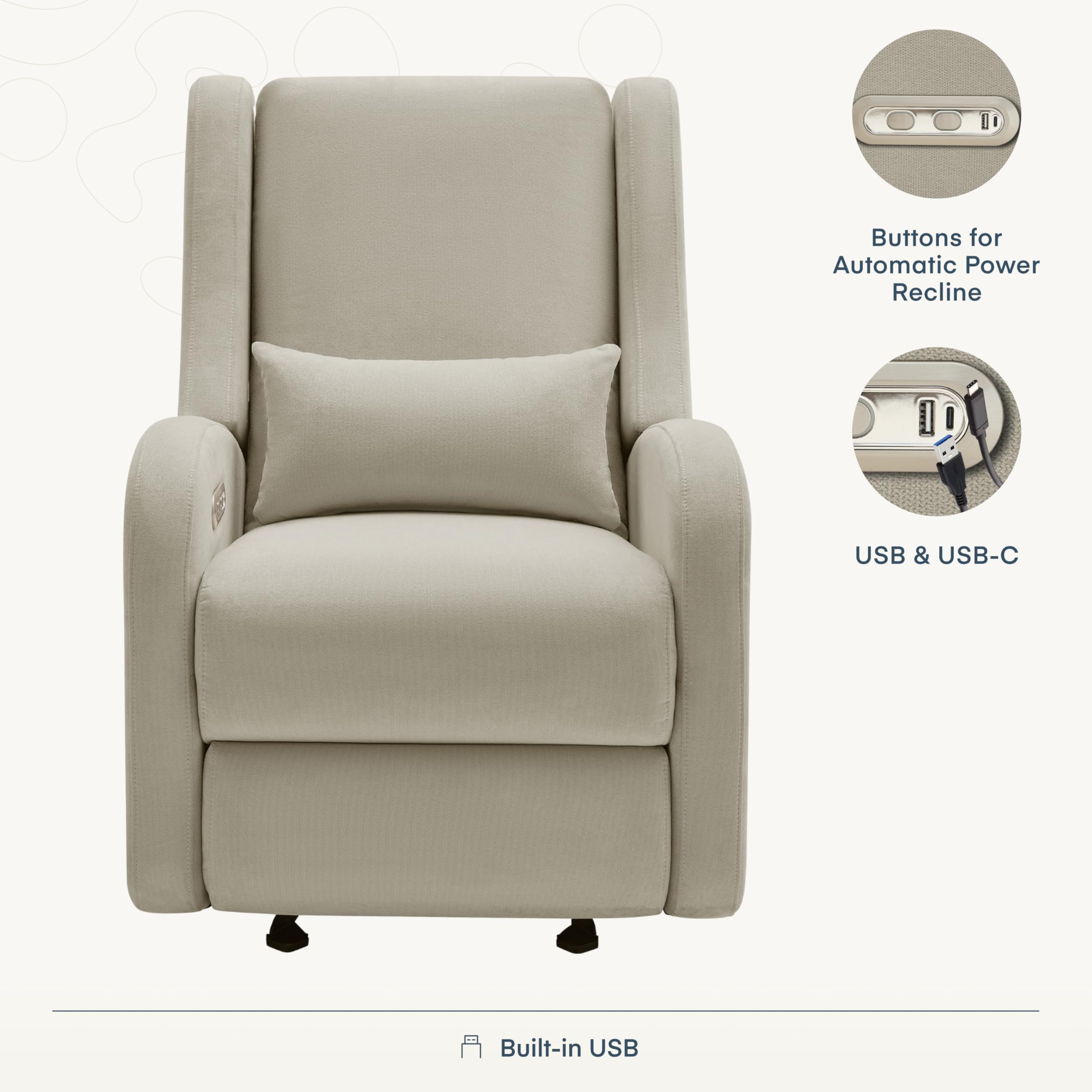 Power Reclining Glider for Nursery with Stain-Resistant Fabric