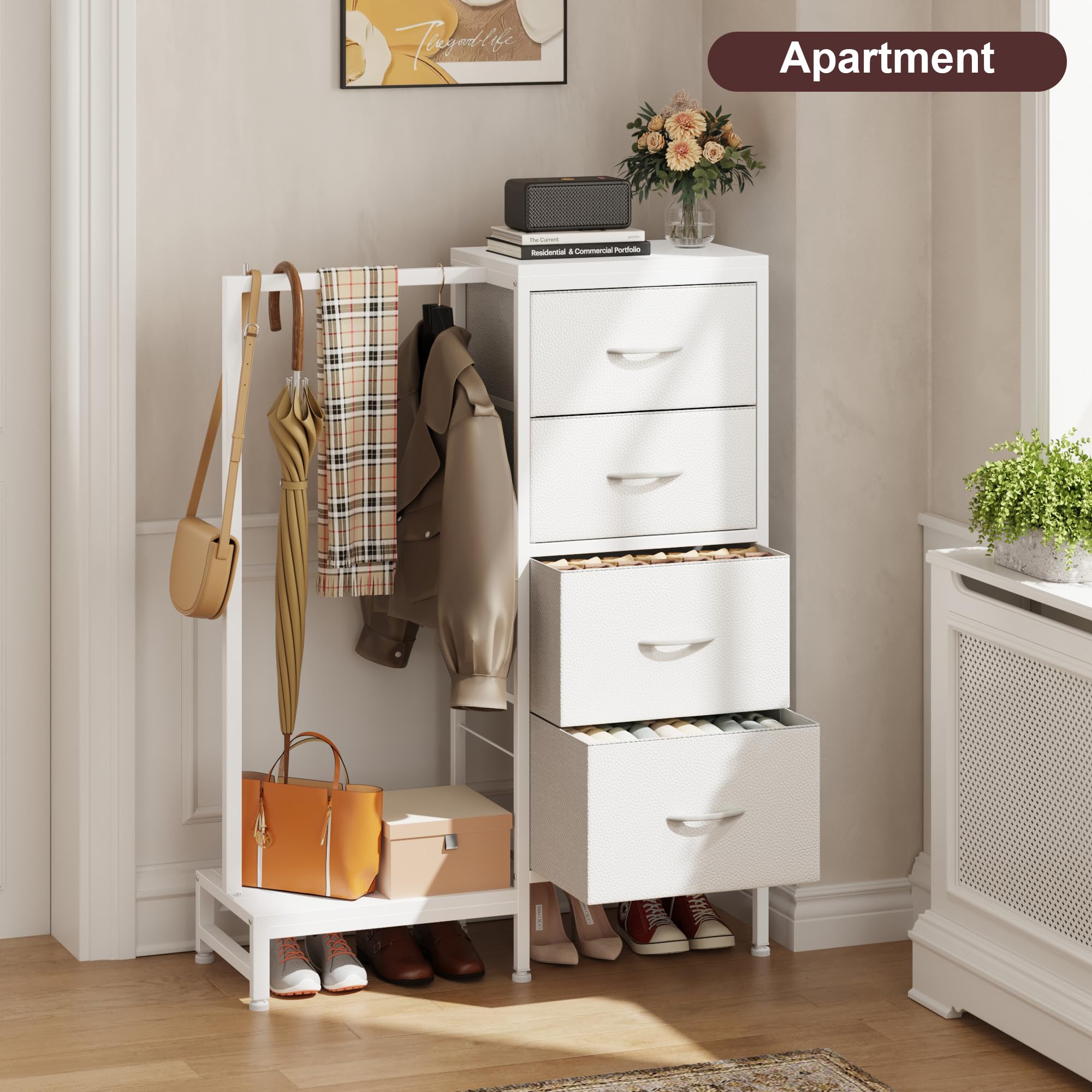 4-Drawer Dresser with Hanging Rack for Bedroom