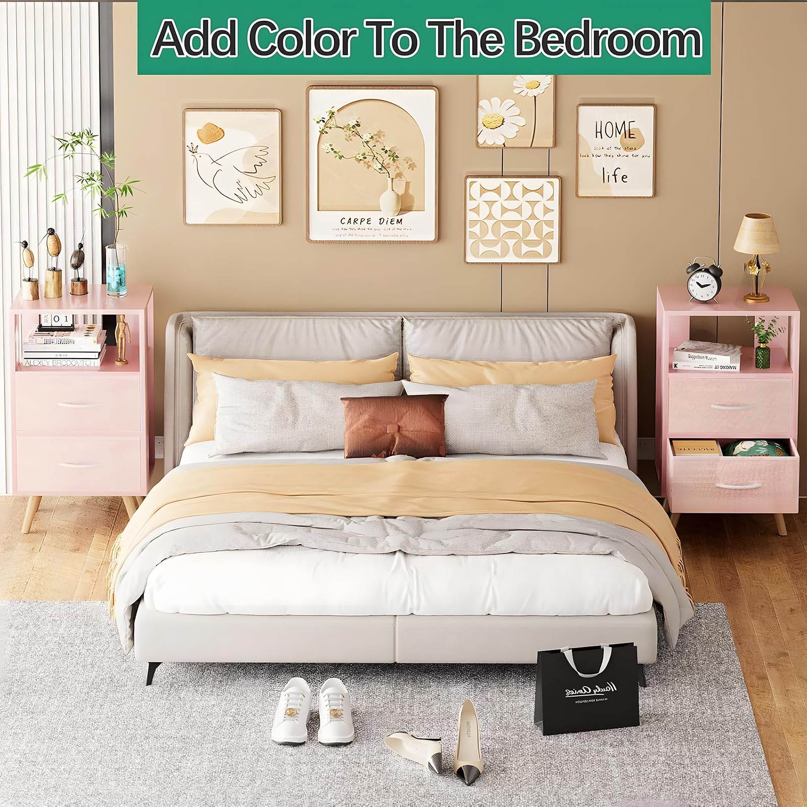 3-Tier Nightstand with Fabric Drawers