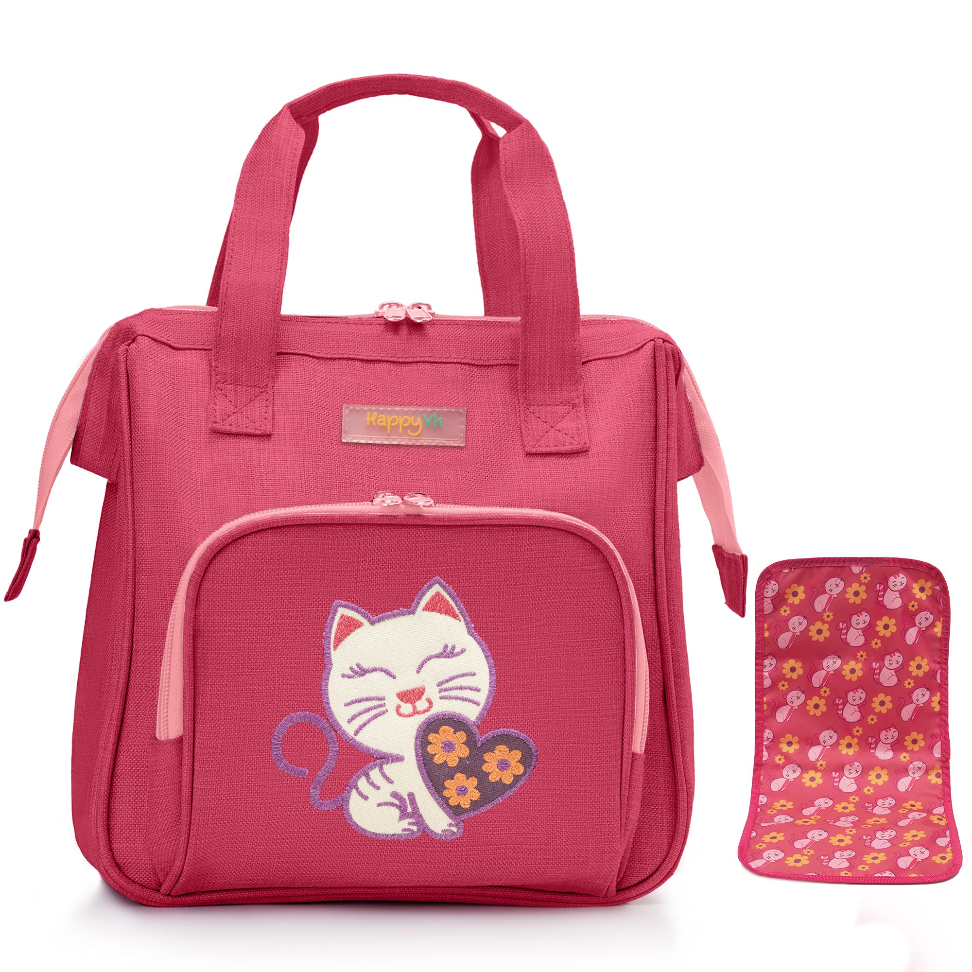 Baby Doll Diaper Bag with Doll Changing Pad- Handbag for Girls- Cat Luminous Embroidery