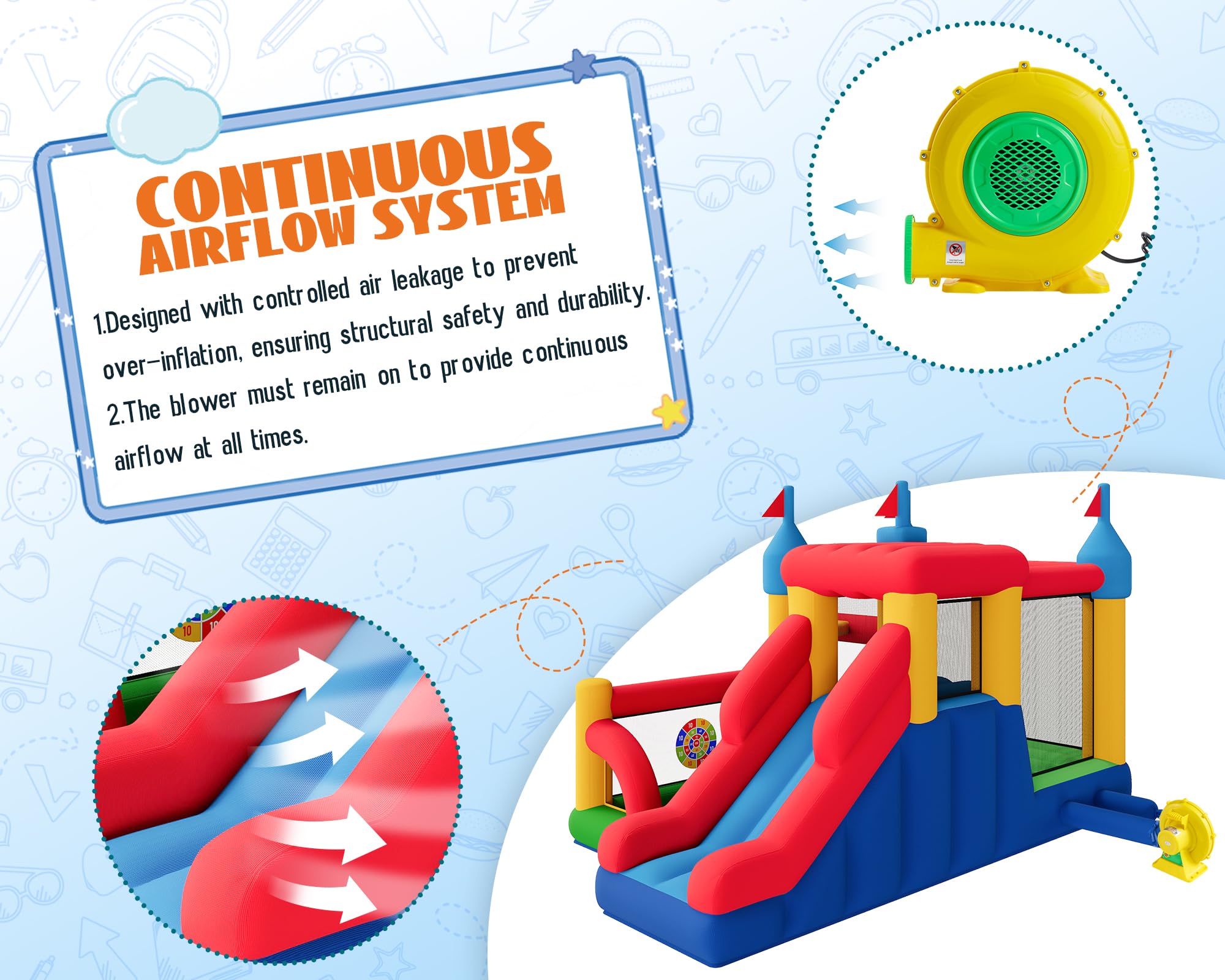 Inflatable Bounce House with Water Slide for Kids