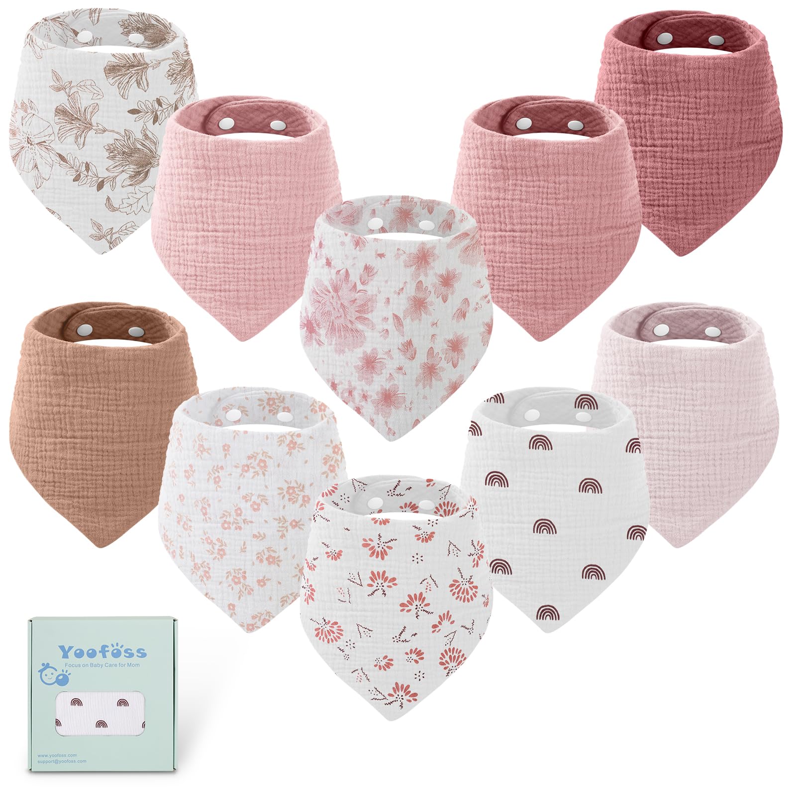 Muslin Baby Bibs 10 Pack 100% Organic Cotton 6-Layer Soft Absorbent Drool Bandana