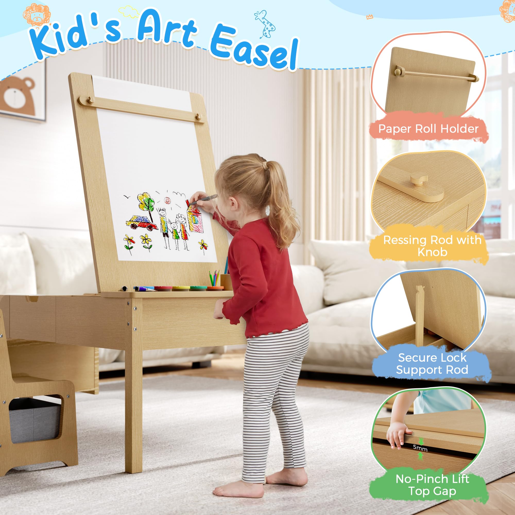 Kids Art Table and Chair Set with Storage Drawers