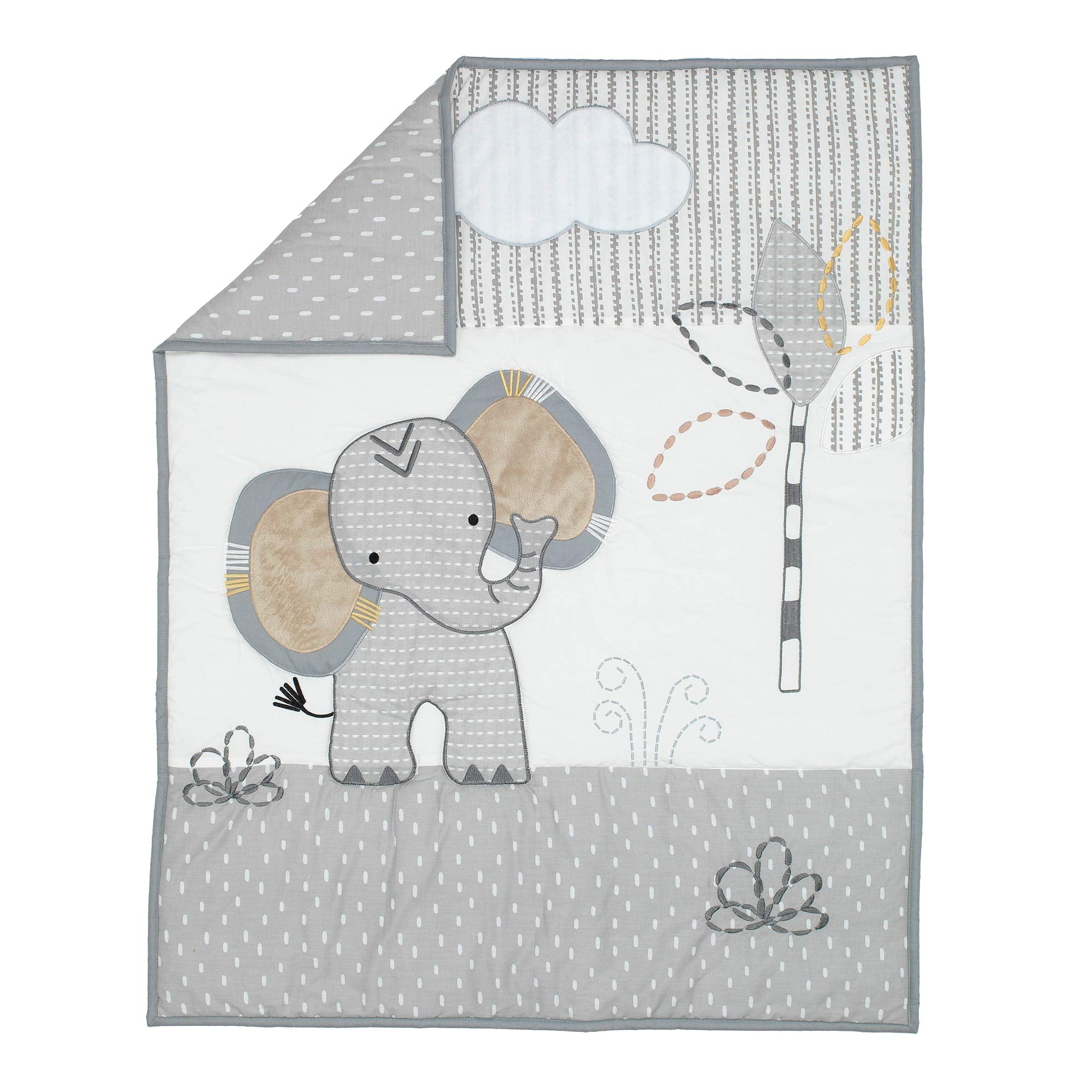 Elephant Mini Crib Bedding Set - Gray White Safari Theme