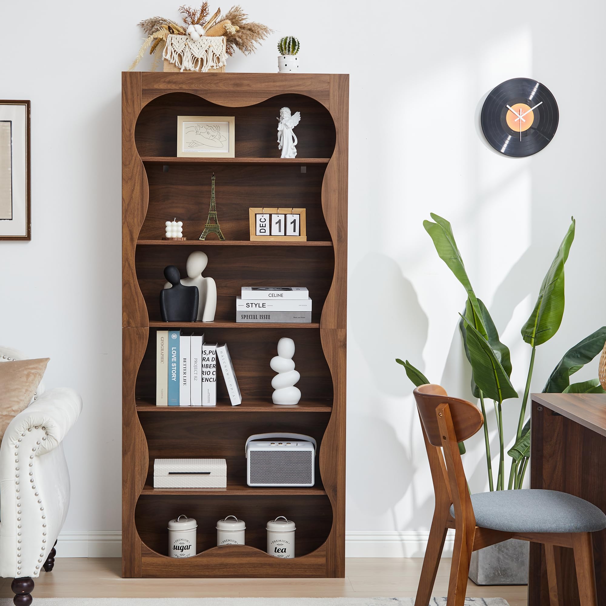 6 Tier Tall Bookshelf Wooden Storage Display Shelves