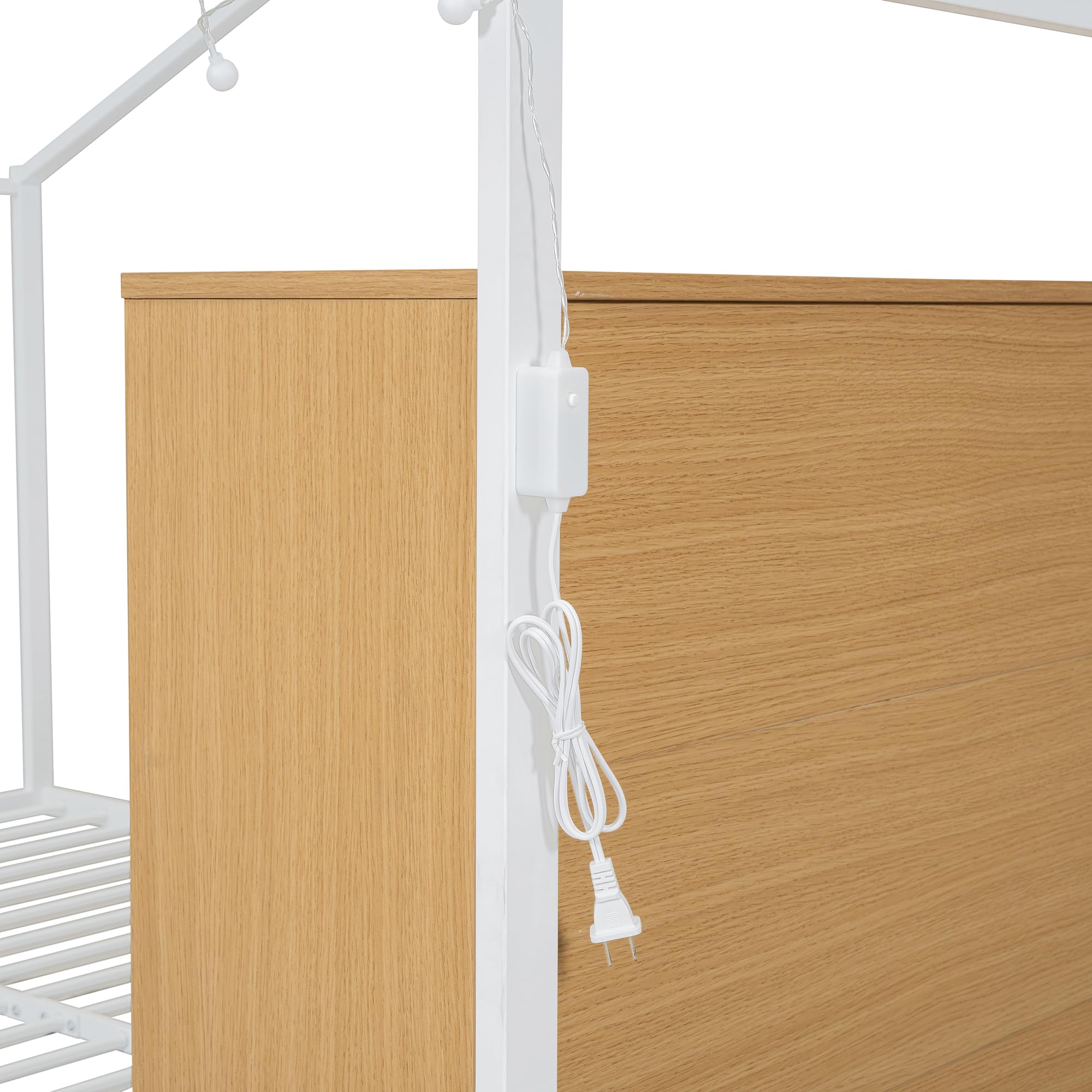 Montessori Floor Bed with Storage Shelf and LED Lights
