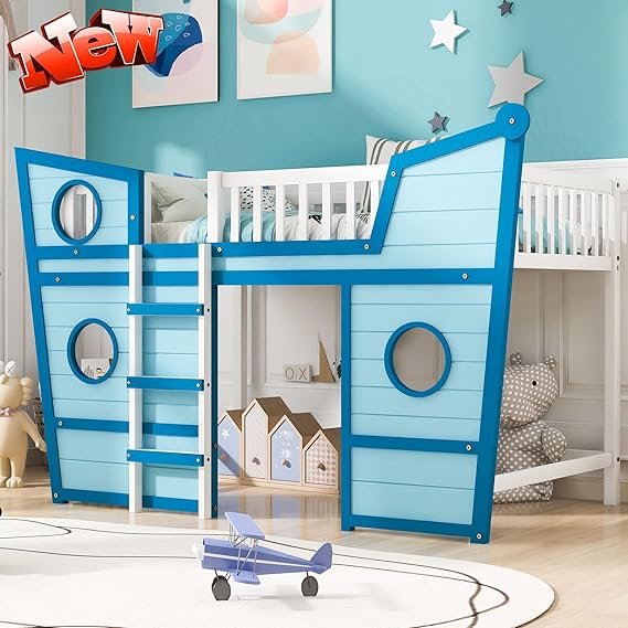Upgraded Version Full Size Low Loft Bed for Kids