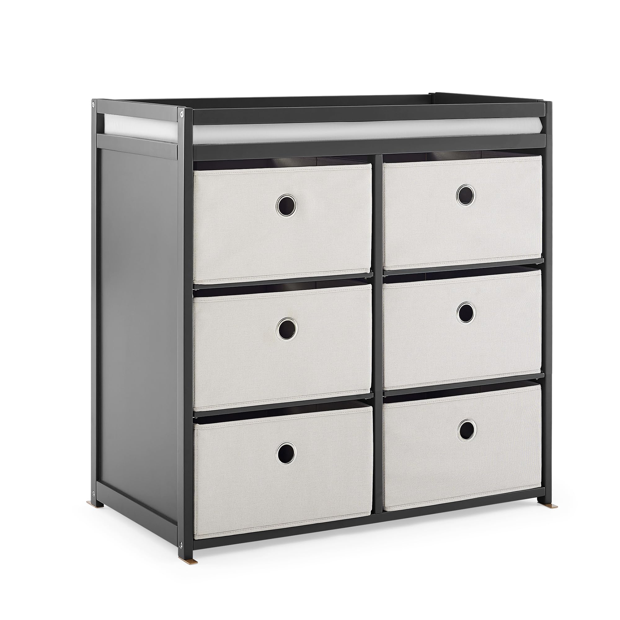 Changing Table with Fabric Storage Bins and Shelves