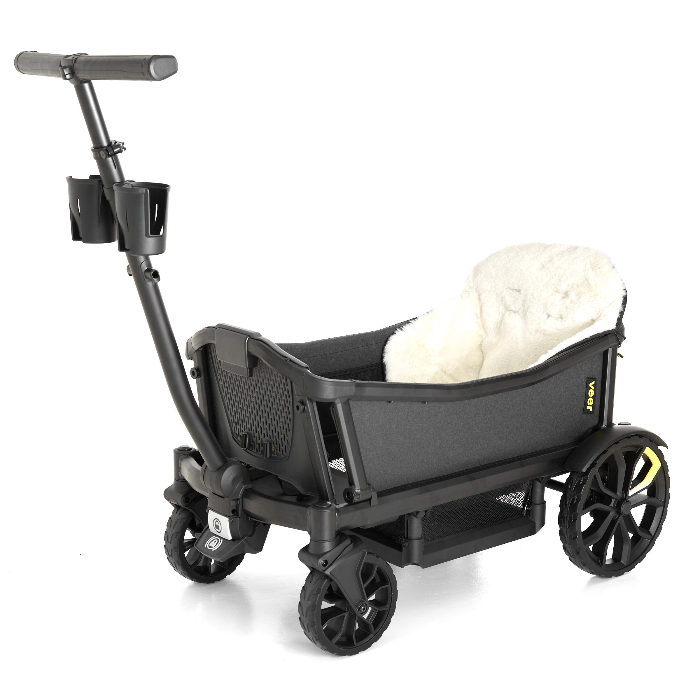 Shearling Seat Cover - Polyester, Compatible with Veer Cruiser 2 Seater Stroller, Black