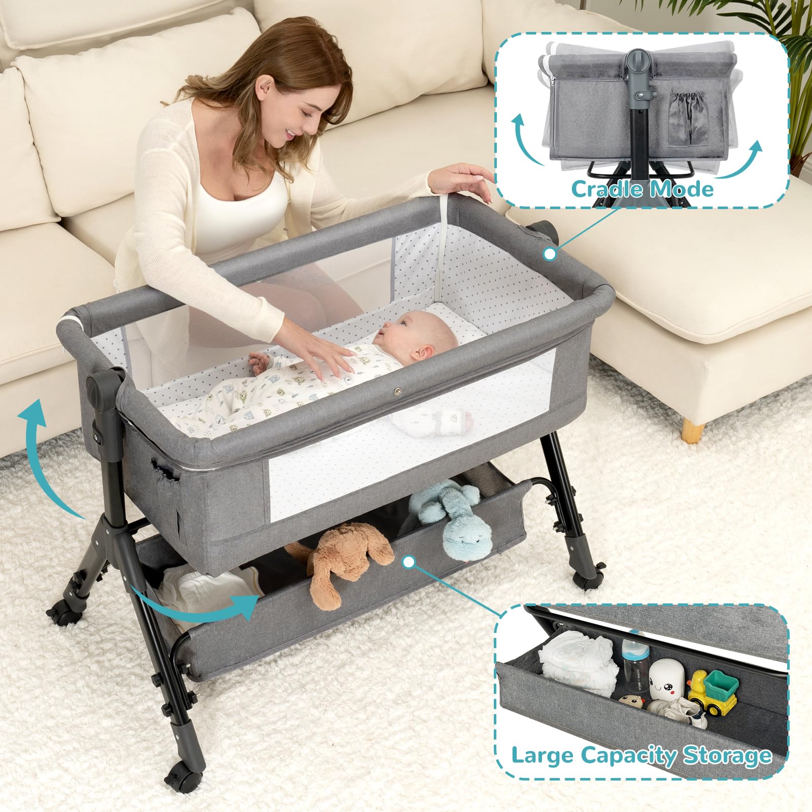 3-in-1 Convertible Baby Bassinet with Bedside Sleeper
