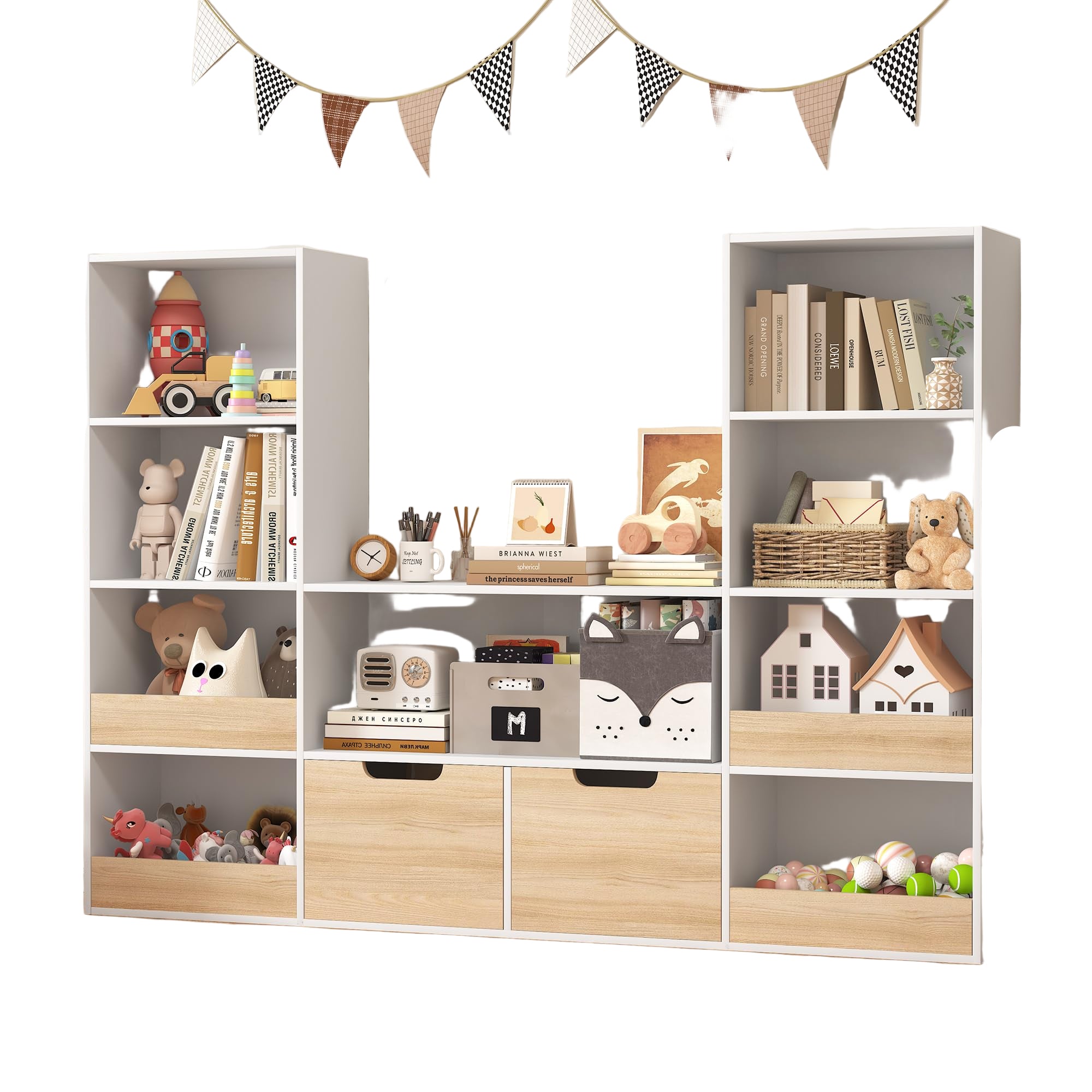 4 Tier Kids Bookshelf and Toy Storage, Castle Bookcase with Drawers, Reading Nook