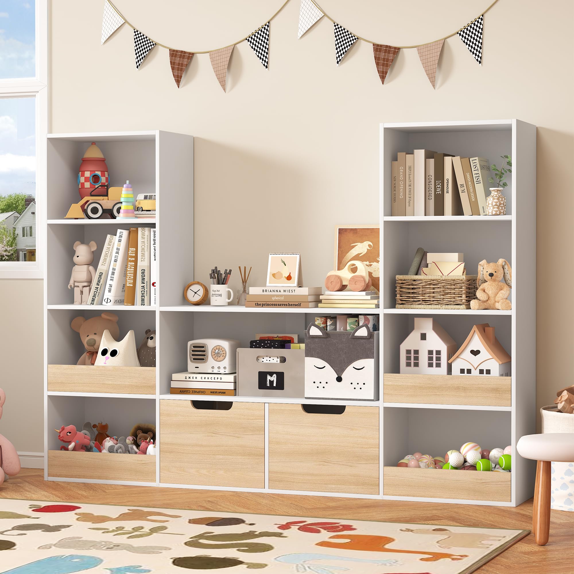 4-Tier Kids Bookshelf with Storage Bins