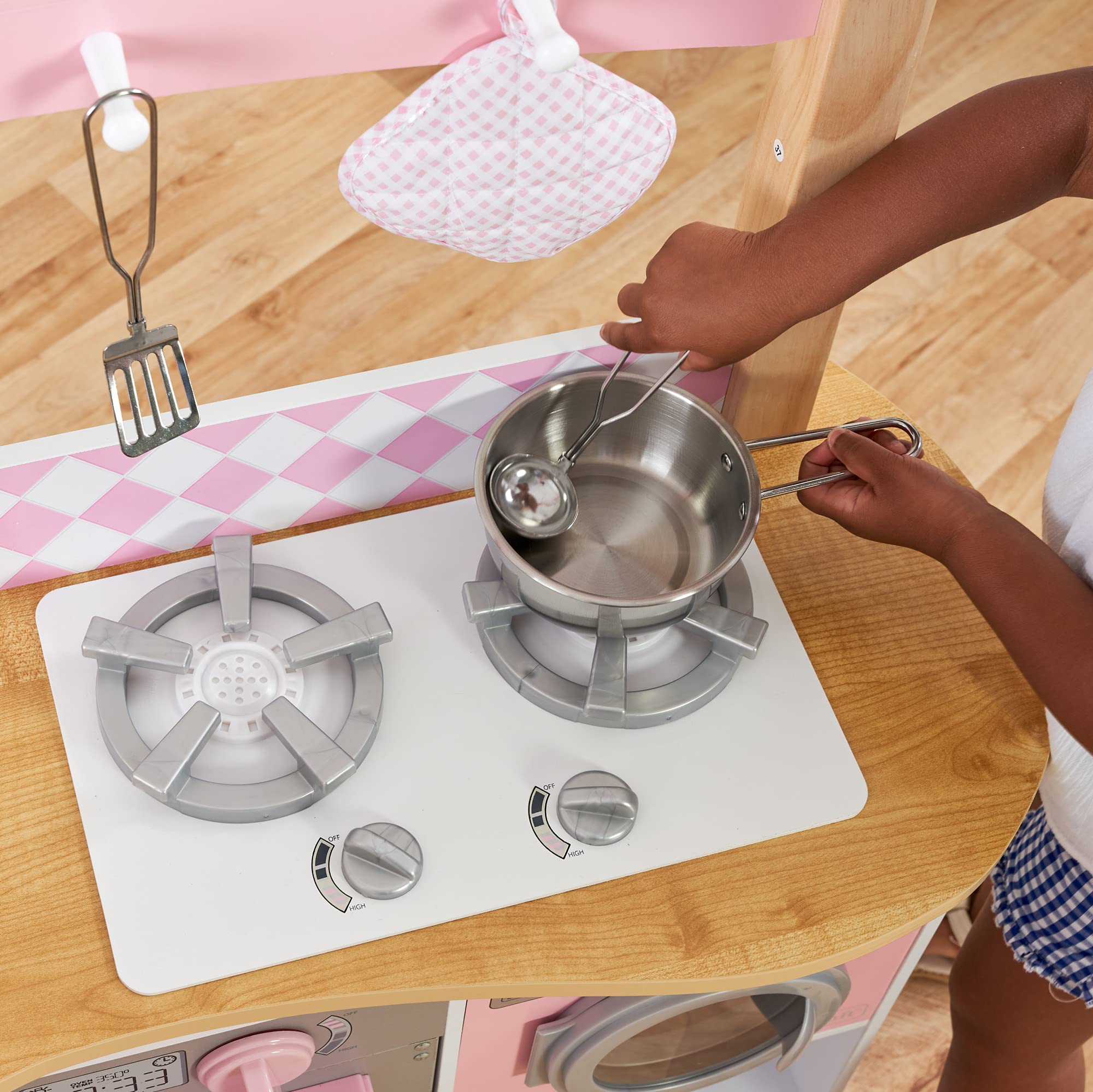 Corner Wooden Play Kitchen with Washer and Accessories