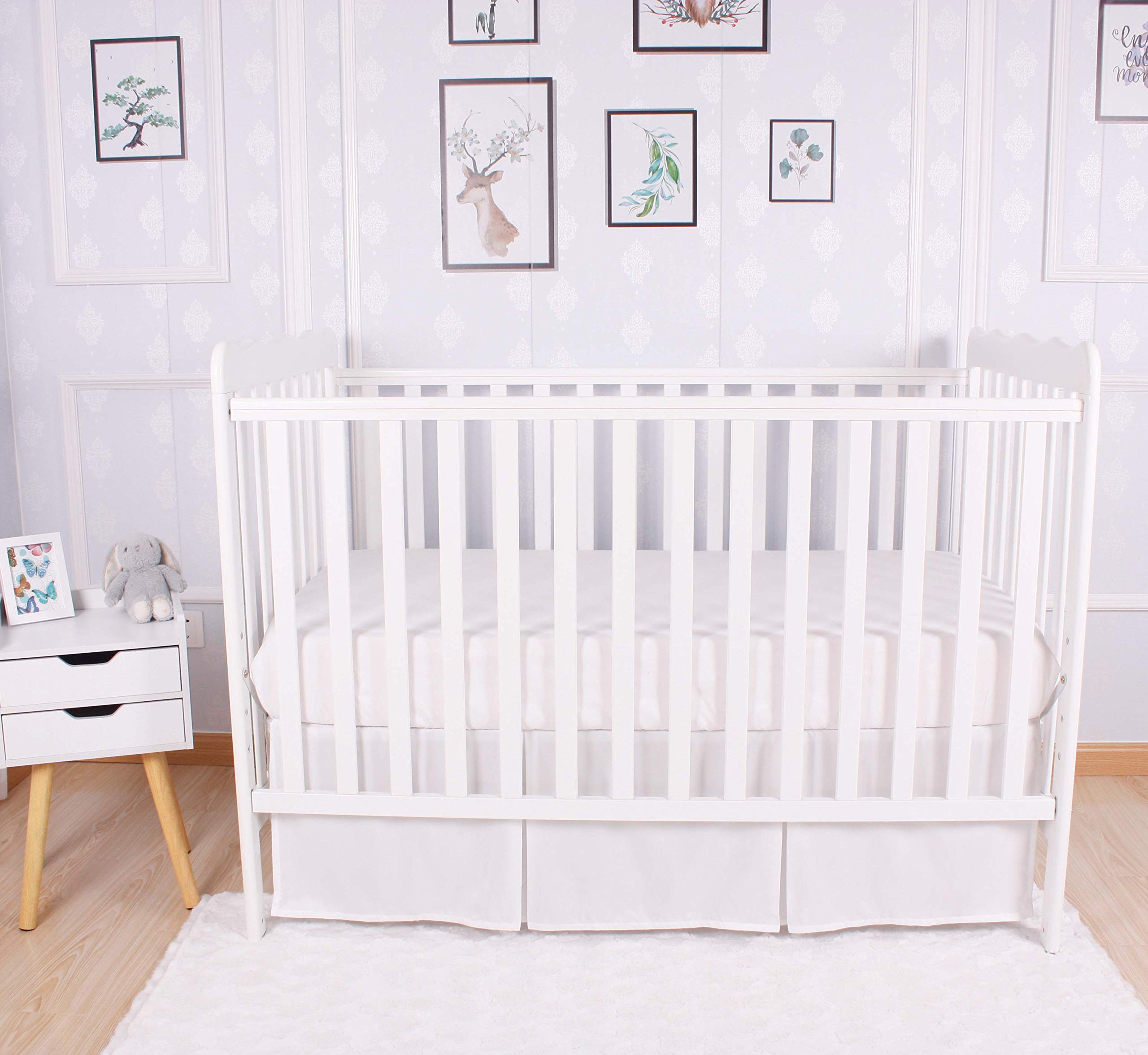 CaSaJa Classic Microfiber Crib Skirt with 2 Pleated Workmanship, Soft Breathable Dust Ruffle Fits Standard Crib and Toddler Bed, Pure White Color for Baby Boys and Girls, 14 inches Drop, White
