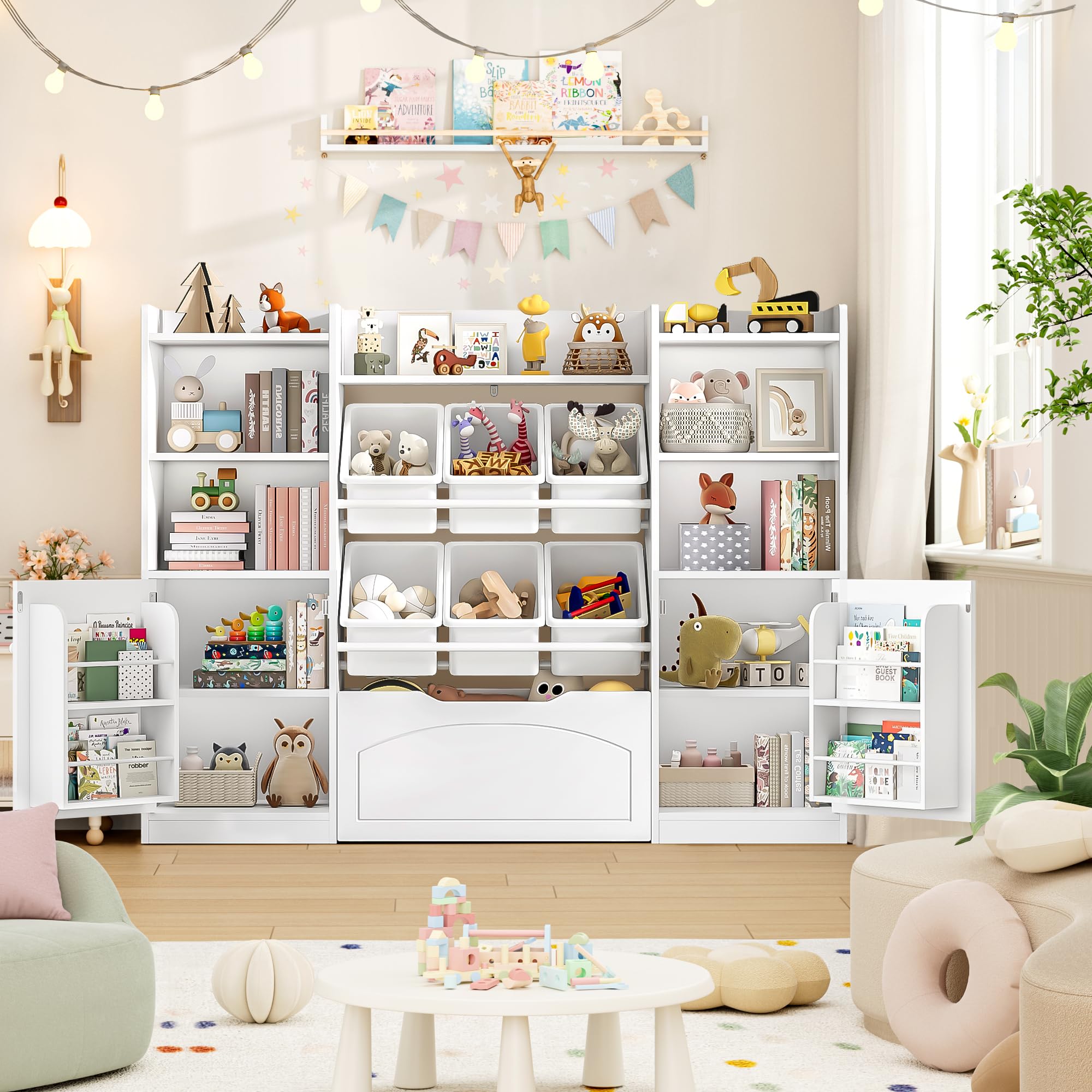 5-in-1 Kids Toy Storage Organizer with Bins and Bookshelf