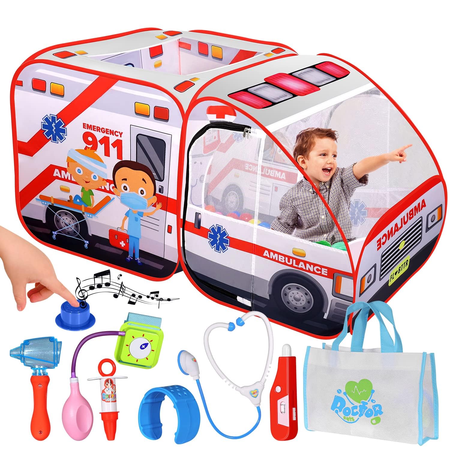 Pop-up Play Tent for Kids with Sounds, Doctor Kit & Ball Pit